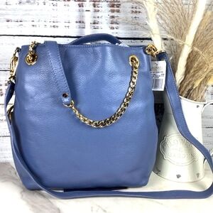 MICHAEL Michael Kors Slate‎ Blue Denim Jet Set Shoulder Hand Bag Gold Chain